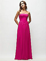 Front View Thumbnail - Think Pink Strapless Basque Drop Waist Chiffon Maxi Dress with Shirred Skirt 