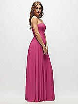 Side View Thumbnail - Tea Rose Strapless Basque Drop Waist Chiffon Maxi Dress with Shirred Skirt 
