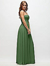 Side View Thumbnail - Vineyard Green Strapless Basque Drop Waist Chiffon Maxi Dress with Shirred Skirt 