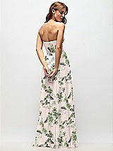 Rear View Thumbnail - Palm Beach Print Strapless Basque Drop Waist Floral Chiffon Maxi Dress with Shirred Skirt 