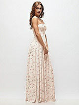 Side View Thumbnail - Coquette Floral Print Strapless Basque Drop Waist Floral Chiffon Maxi Dress with Shirred Skirt 