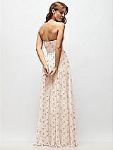Rear View Thumbnail - Coquette Floral Print Strapless Basque Drop Waist Floral Chiffon Maxi Dress with Shirred Skirt 