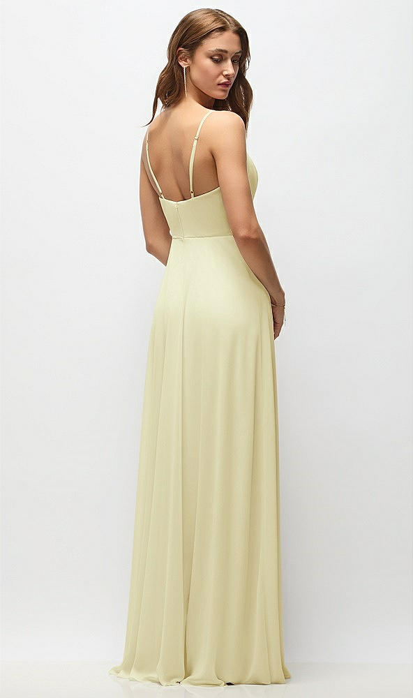 Back View - Butter Yellow Wrap Bodice Chiffon Maxi Dress with Adjustable Spaghetti Straps