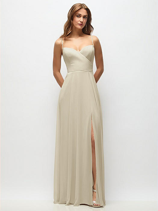 Wrap Bodice Chiffon Maxi Dress with Adjustable Spaghetti Straps