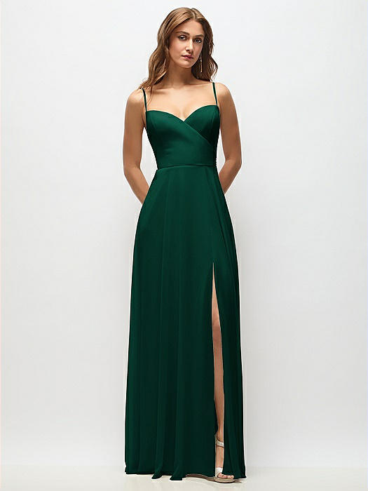 Wrap Bodice Chiffon Maxi Dress with Adjustable Spaghetti Straps