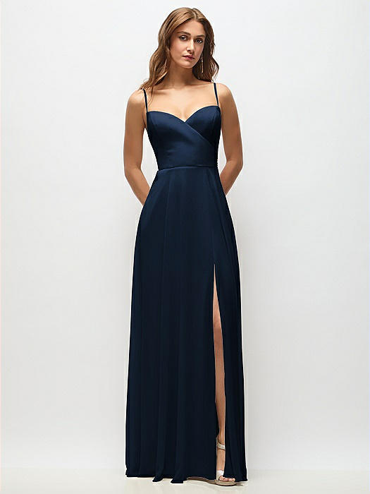 Wrap Bodice Chiffon Maxi Dress with Adjustable Spaghetti Straps