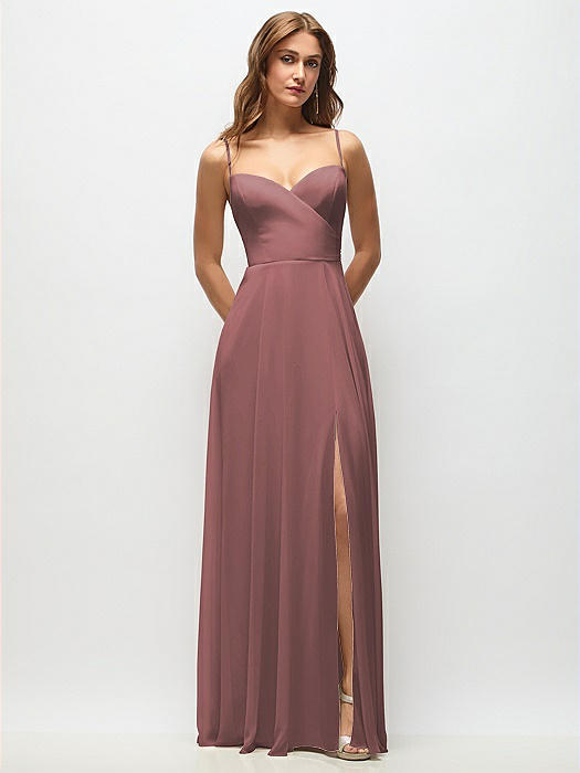 Wrap Bodice Chiffon Maxi Dress with Adjustable Spaghetti Straps