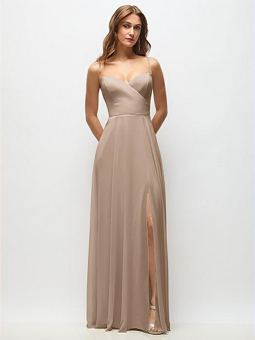 Wrap Bodice Chiffon Maxi Dress with Adjustable Spaghetti Straps