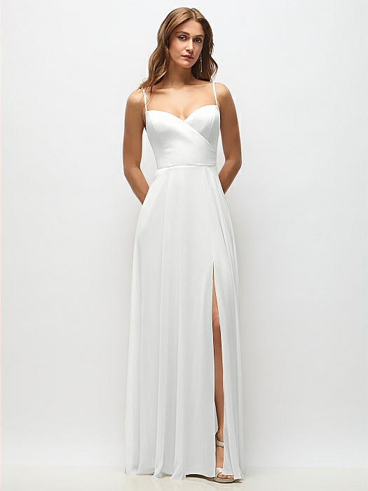 Wrap Bodice Chiffon Maxi Dress with Adjustable Spaghetti Straps