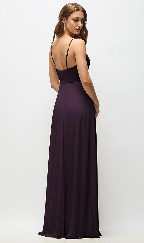 Back View - Aubergine Wrap Bodice Chiffon Maxi Dress with Adjustable Spaghetti Straps