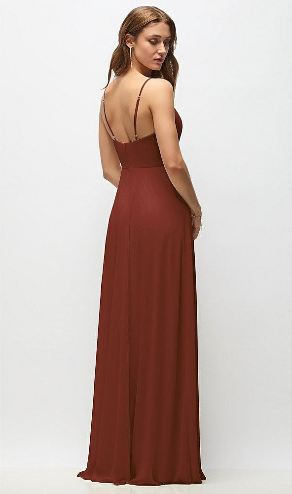 Back View - Auburn Moon Wrap Bodice Chiffon Maxi Dress with Adjustable Spaghetti Straps