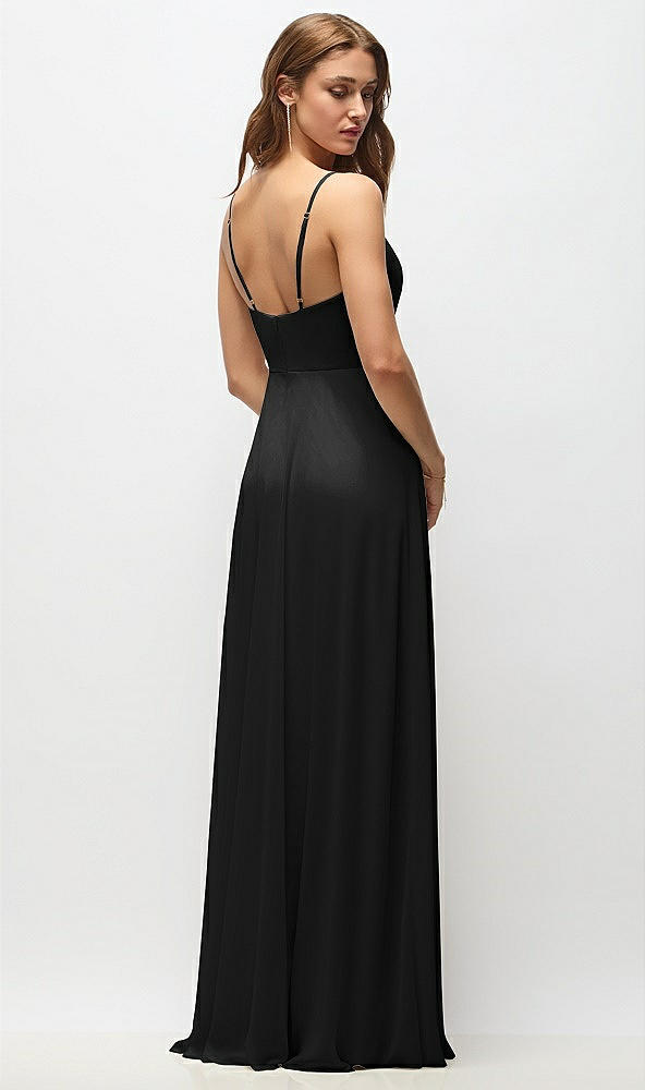 Back View - Black Wrap Bodice Chiffon Maxi Dress with Adjustable Spaghetti Straps