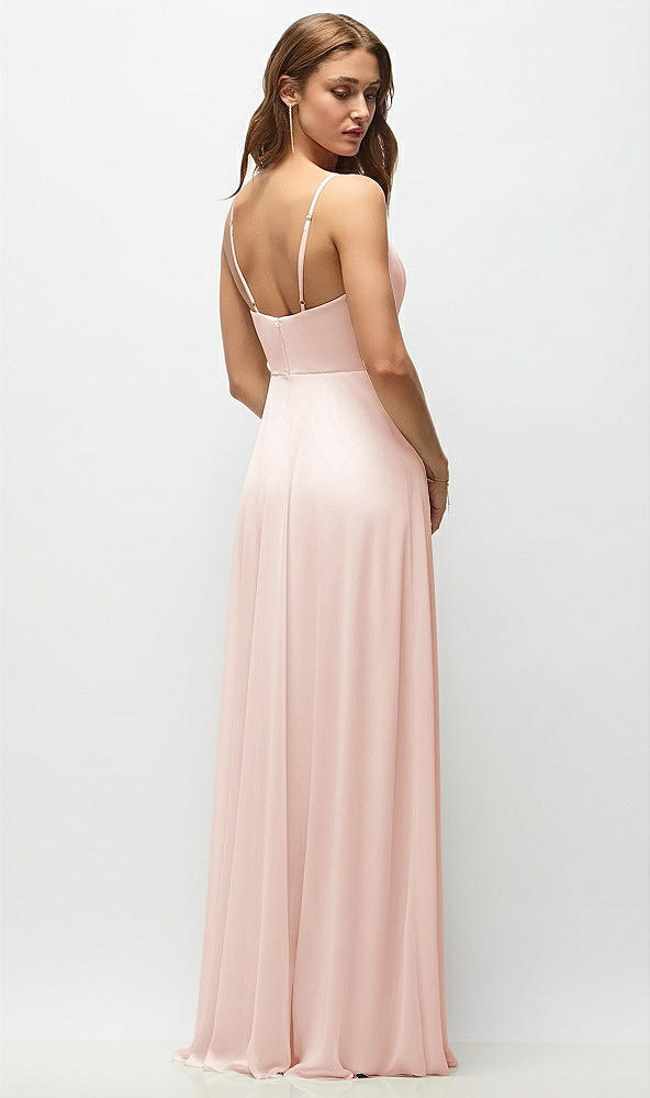 Back View - Blush Wrap Bodice Chiffon Maxi Dress with Adjustable Spaghetti Straps