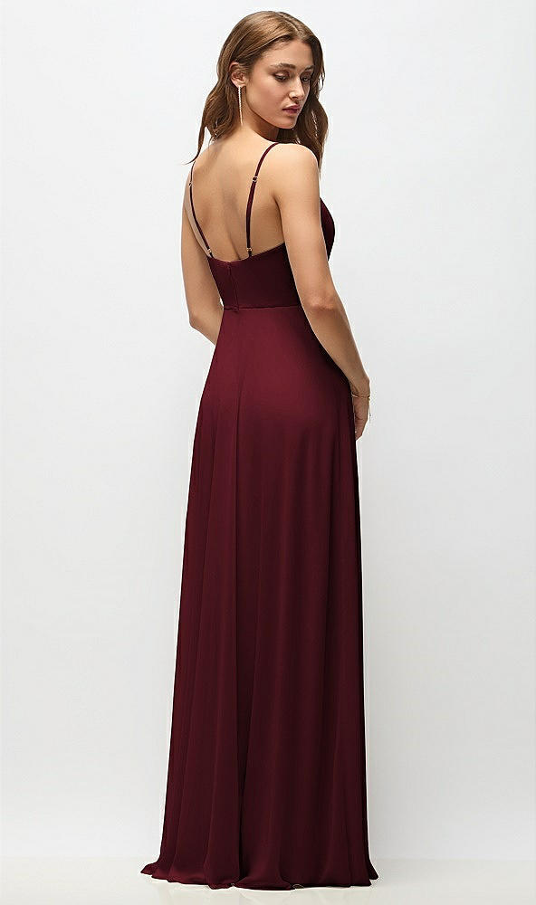 Back View - Cabernet Wrap Bodice Chiffon Maxi Dress with Adjustable Spaghetti Straps