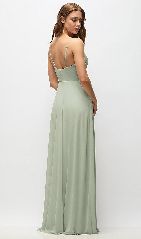 Back View - Celadon Wrap Bodice Chiffon Maxi Dress with Adjustable Spaghetti Straps