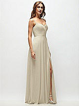 Side View Thumbnail - Champagne Wrap Bodice Chiffon Maxi Dress with Adjustable Spaghetti Straps