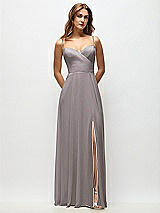 Front View Thumbnail - Cashmere Gray Wrap Bodice Chiffon Maxi Dress with Adjustable Spaghetti Straps
