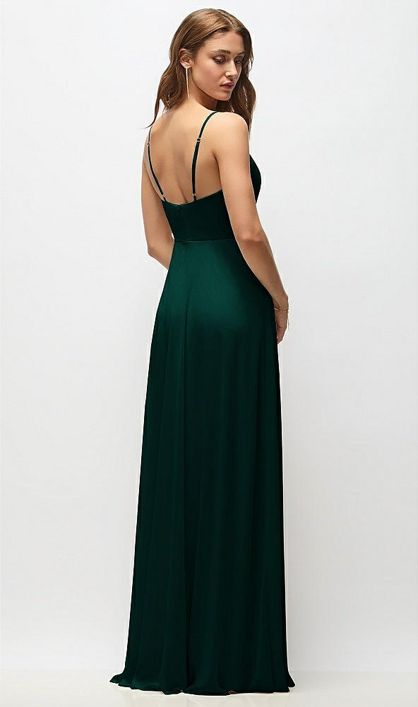 Back View - Evergreen Wrap Bodice Chiffon Maxi Dress with Adjustable Spaghetti Straps