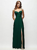 Front View Thumbnail - Hunter Green Wrap Bodice Chiffon Maxi Dress with Adjustable Spaghetti Straps