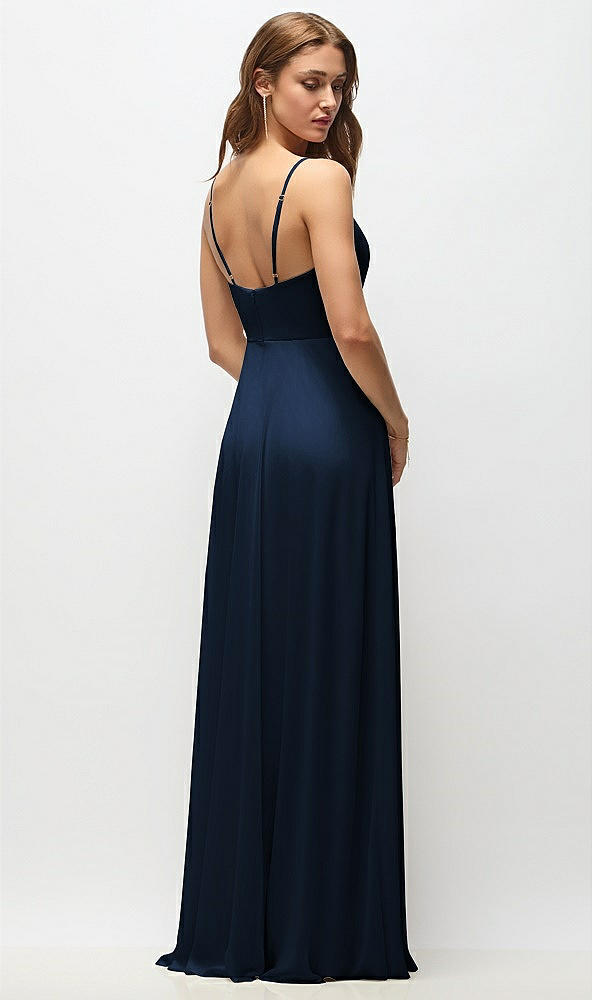 Back View - Midnight Navy Wrap Bodice Chiffon Maxi Dress with Adjustable Spaghetti Straps