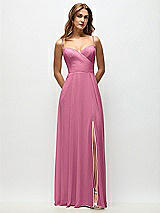 Front View Thumbnail - Orchid Pink Wrap Bodice Chiffon Maxi Dress with Adjustable Spaghetti Straps