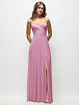 Front View Thumbnail - Powder Pink Wrap Bodice Chiffon Maxi Dress with Adjustable Spaghetti Straps