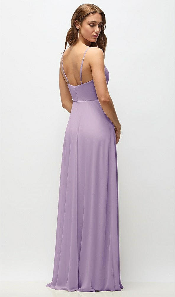 Back View - Pale Purple Wrap Bodice Chiffon Maxi Dress with Adjustable Spaghetti Straps