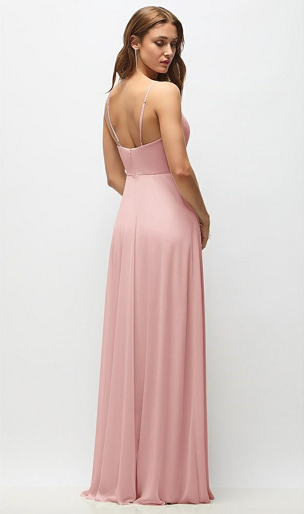Back View - Rose Wrap Bodice Chiffon Maxi Dress with Adjustable Spaghetti Straps