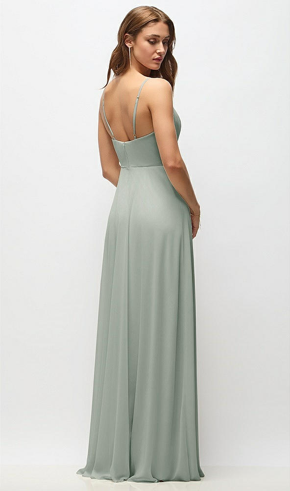 Back View - Willow Green Wrap Bodice Chiffon Maxi Dress with Adjustable Spaghetti Straps