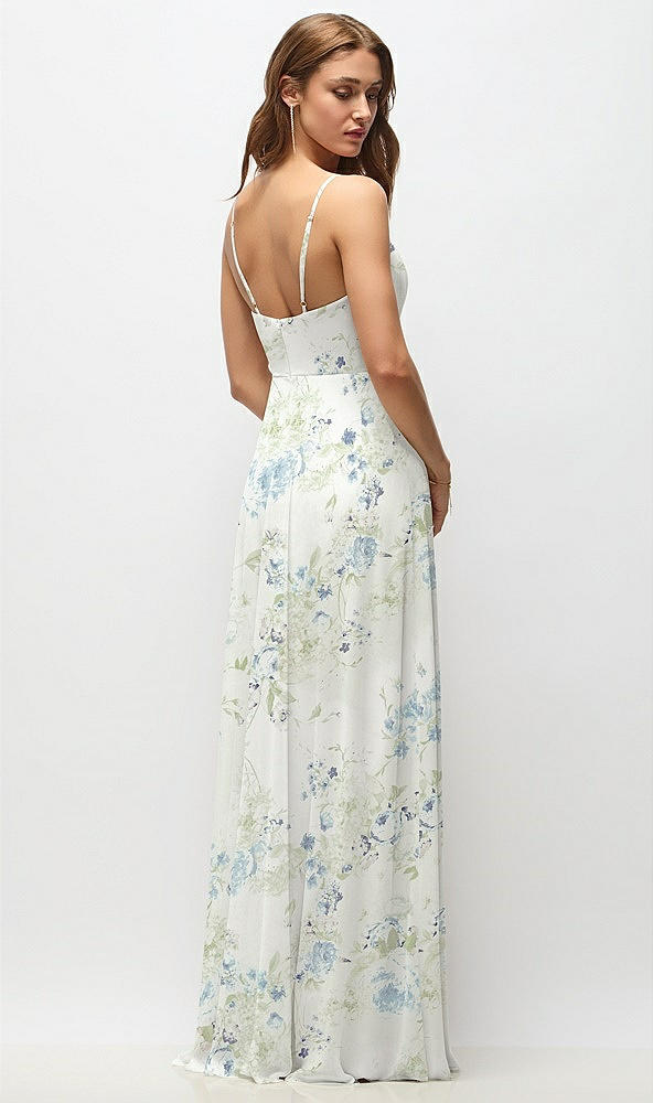 Back View - Bleu Garden Wrap Bodice Floral Chiffon Maxi Dress with Adjustable Spaghetti Straps