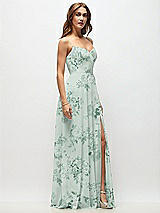 Side View Thumbnail - Mint Green Floral Wrap Bodice Floral Chiffon Maxi Dress with Adjustable Spaghetti Straps