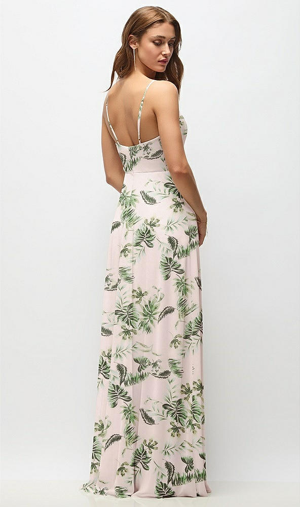 Back View - Palm Beach Print Wrap Bodice Floral Chiffon Maxi Dress with Adjustable Spaghetti Straps