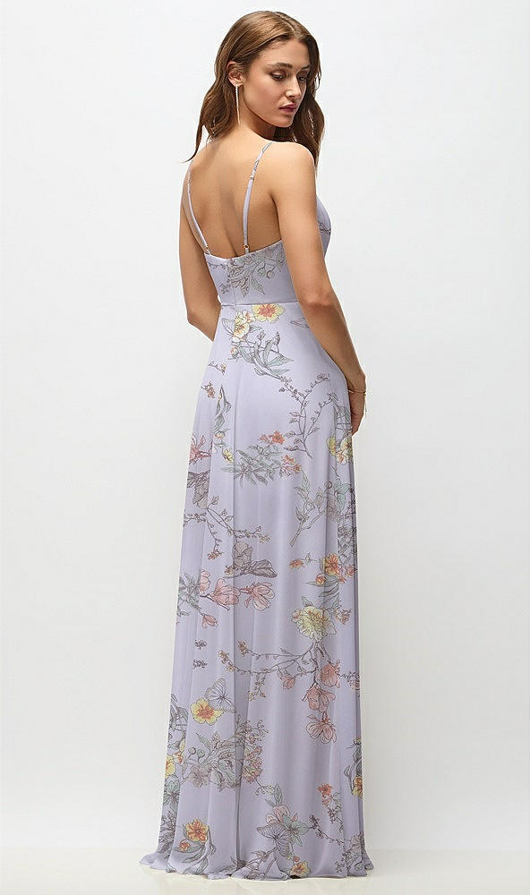Back View - Butterfly Botanica Silver Dove Wrap Bodice Floral Chiffon Maxi Dress with Adjustable Spaghetti Straps