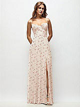 Front View Thumbnail - Coquette Floral Print Wrap Bodice Floral Chiffon Maxi Dress with Adjustable Spaghetti Straps
