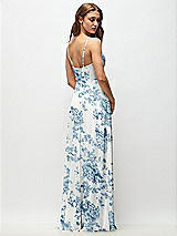 Rear View Thumbnail - Cottage Rose Dusk Blue Wrap Bodice Floral Chiffon Maxi Dress with Adjustable Spaghetti Straps