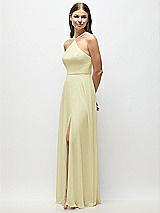 Side View Thumbnail - Butter Yellow High-Neck Halter Chiffon Maxi Dress with Adjustable Spaghetti Straps