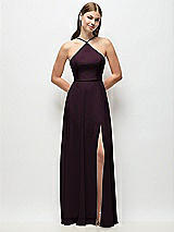 Front View Thumbnail - Deep Plum High-Neck Halter Chiffon Maxi Dress with Adjustable Spaghetti Straps