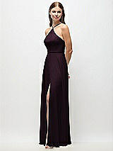 Side View Thumbnail - Deep Plum High-Neck Halter Chiffon Maxi Dress with Adjustable Spaghetti Straps