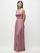 Side View Thumbnail - Dusty Pink High-Neck Halter Chiffon Maxi Dress with Adjustable Spaghetti Straps