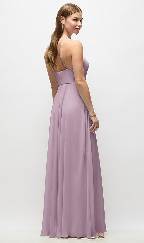 Back View - Suede Rose High-Neck Halter Chiffon Maxi Dress with Adjustable Spaghetti Straps