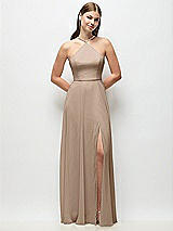 Front View Thumbnail - Topaz High-Neck Halter Chiffon Maxi Dress with Adjustable Spaghetti Straps