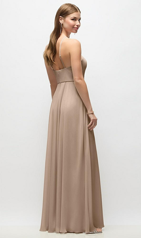 Back View - Topaz High-Neck Halter Chiffon Maxi Dress with Adjustable Spaghetti Straps
