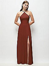 Front View Thumbnail - Auburn Moon High-Neck Halter Chiffon Maxi Dress with Adjustable Spaghetti Straps
