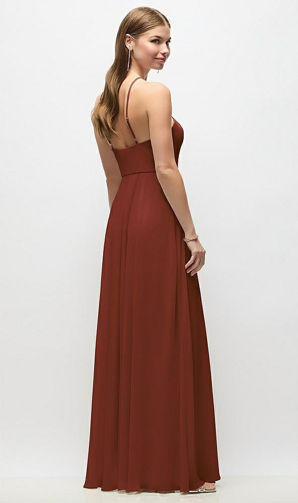 Back View - Auburn Moon High-Neck Halter Chiffon Maxi Dress with Adjustable Spaghetti Straps