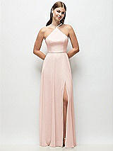 Front View Thumbnail - Blush High-Neck Halter Chiffon Maxi Dress with Adjustable Spaghetti Straps