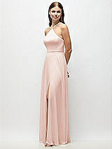 Side View Thumbnail - Blush High-Neck Halter Chiffon Maxi Dress with Adjustable Spaghetti Straps