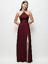 Front View Thumbnail - Cabernet High-Neck Halter Chiffon Maxi Dress with Adjustable Spaghetti Straps