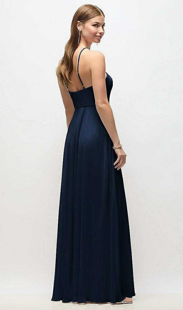 Back View - Midnight Navy High-Neck Halter Chiffon Maxi Dress with Adjustable Spaghetti Straps