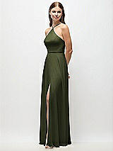 Side View Thumbnail - Olive Green High-Neck Halter Chiffon Maxi Dress with Adjustable Spaghetti Straps