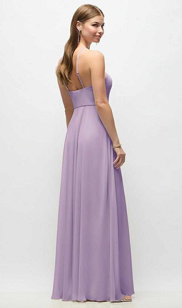 Back View - Pale Purple High-Neck Halter Chiffon Maxi Dress with Adjustable Spaghetti Straps